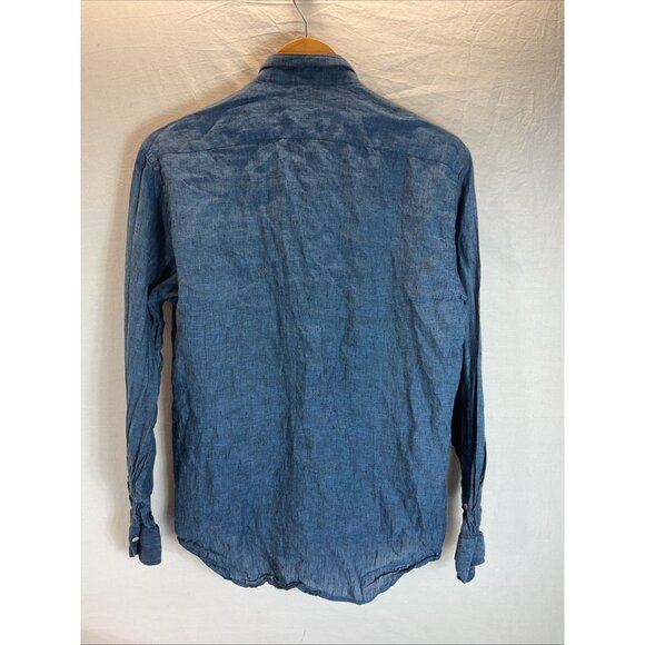 Spada Lino 100% Linen Long Sleeve Denim Blue chambray Shirt Size 16/41 - Picture 3 of 9